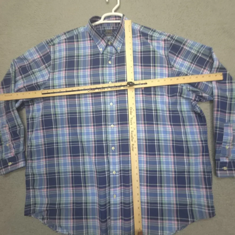 Polo Ralph Lauren Mens Button Down Shirt 2XB Plaid Pink Pony Embroidered EUC